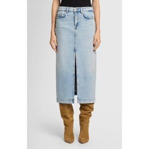 7 For All Mankind Amber Denim Midi Skirt Light Wash Size 27 NWOT High Waist Chic